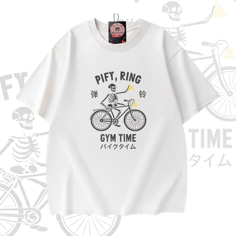 PIFY RING GYM TIME Skelett-Grafik Modakawa Vintage Washed 100% Baumwoll-T-Shirt - White - 5XL - image 2