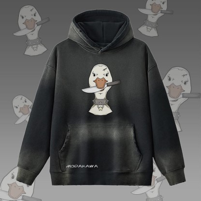 MODAKAWA Kapuzenpullover mit Gans-und-Messer-Motiv im Vintage-Look, gefüttert mit Fleece - Black - 2XL - image 3