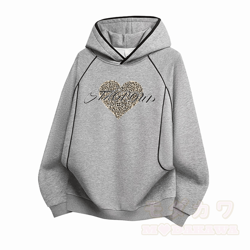 Modakawa Oversize-Pullover-Hoodie mit Leopardenherz-Grafik und Raglanärmeln - Grau - 3XL - image 3