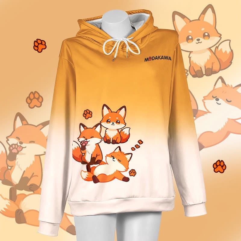 MODAKAWA Farbverlauf-Pullover-Hoodie mit niedlichem Fuchs-Motiv - Yellow&White - 6XL - image 3
