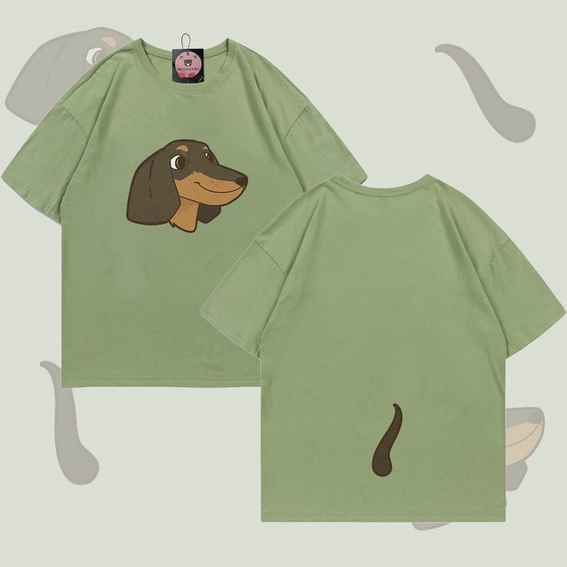 MODAKAWA Welpengesicht- und Schwanzgrafik-T-Shirt - Light Green - 5XL - image 2