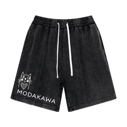 MODAKAWA Vintage Washed Shorts mit Kitty-Print - Schwarz - 3XL - image 3