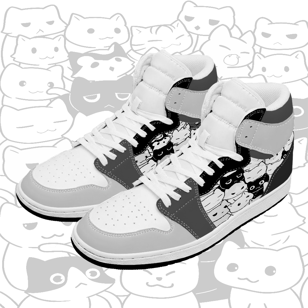 Modakawa High Top Canvas Schuhe mit niedlichem Katzenmotiv - Black & Grey - 48 - image 2