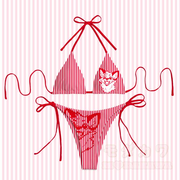 MODAKAWA X atka Happy Fox Graphic Damen-Bikini-Set mit Streifenmuster und Bindebändern, zweiteilig - Rot - 4XL - image 8