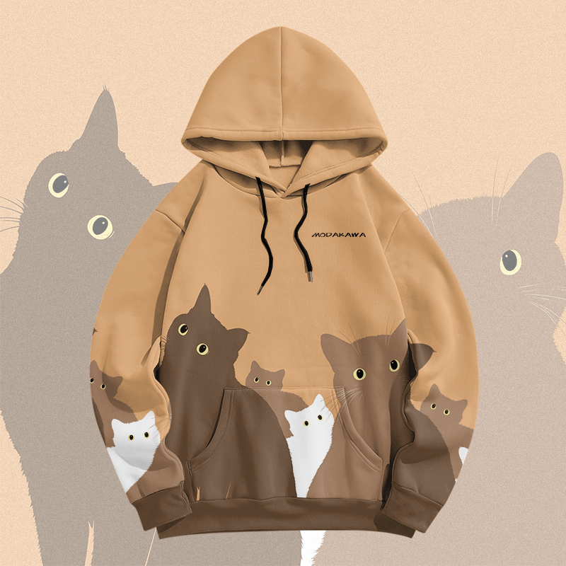 MODAKAWA Pullover-Hoodie mit Farben -Katzenmotiv und Allover-Print - Khaki - 8XL - image 2