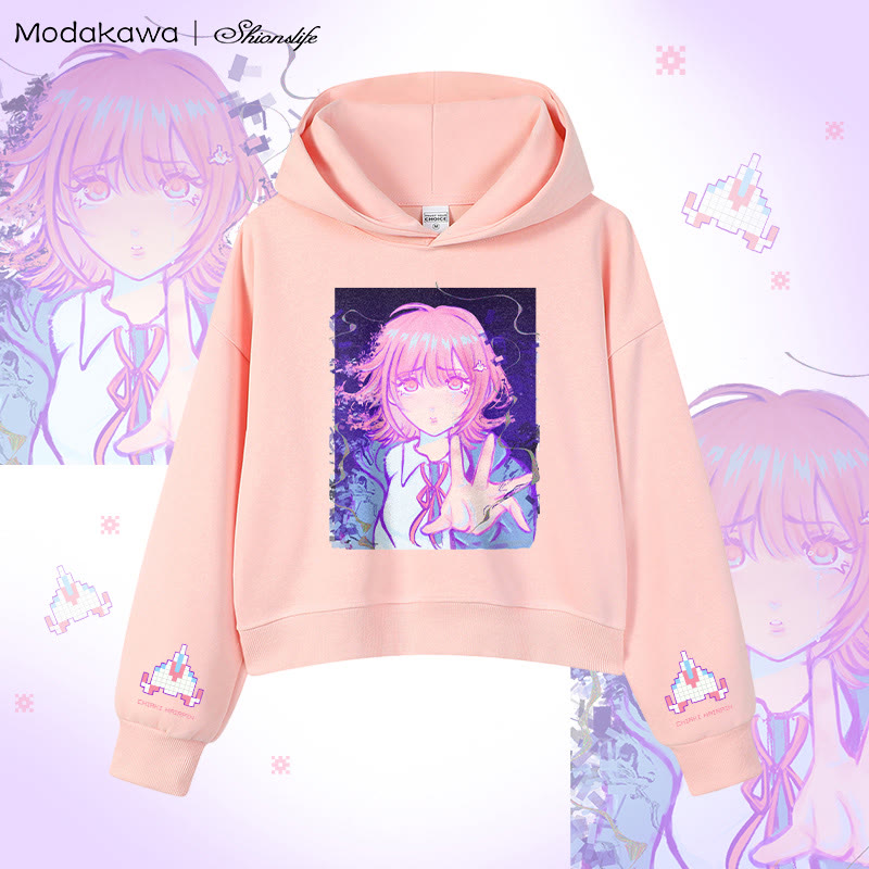 MODAKAWA X Shionslife Chiaki Nanami Graphic Cropped Cotton Hoodie - Pink - 3XL - image 4