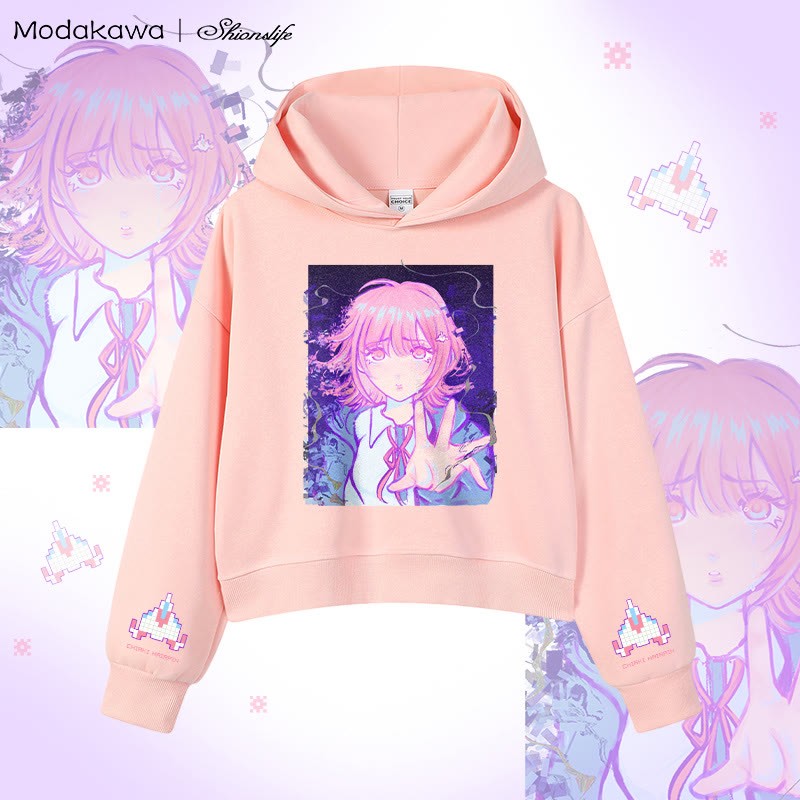 MODAKAWA X Shionslife Chiaki Nanami Graphic Cropped Cotton Hoodie - Pink - 3XL - image 4