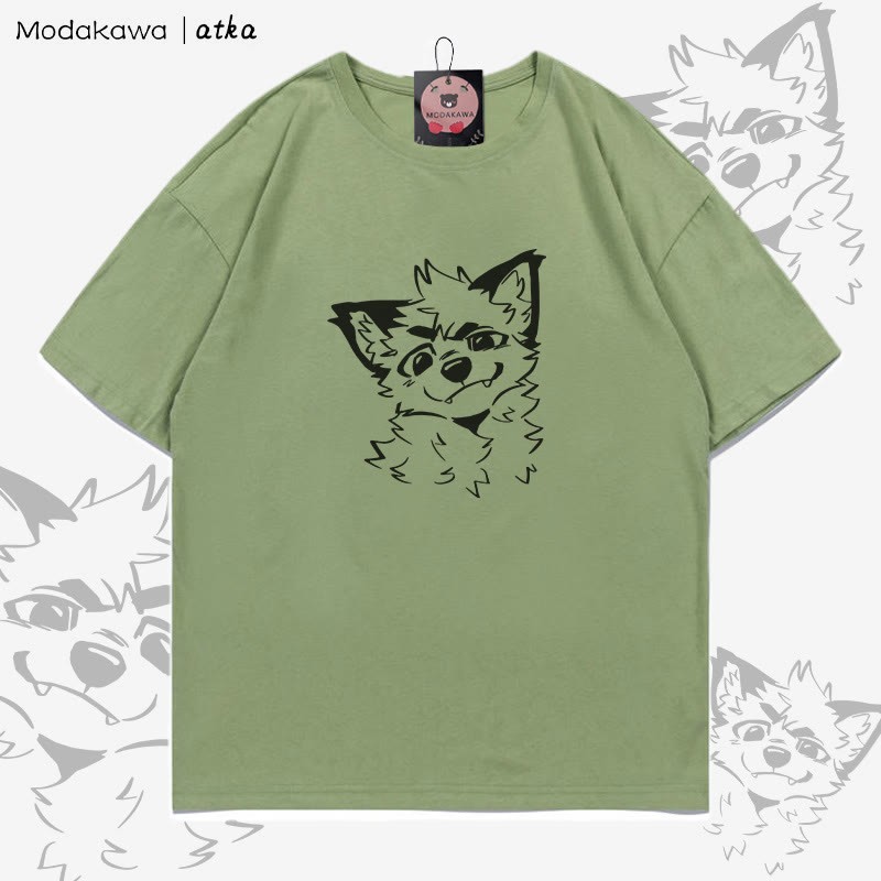 MODAKAWA X atka T-Shirt mit niedlichem Fuchs-Grafik - Green - 5XL - image 3
