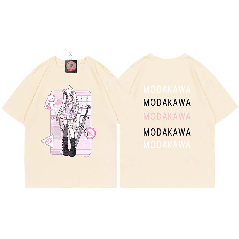 MODAKAWA X airii.exe T-Shirt mit Buchstabendruck „Kitty Girl“ aus 100 % Baumwolle - Apricot - 5XL - image 7