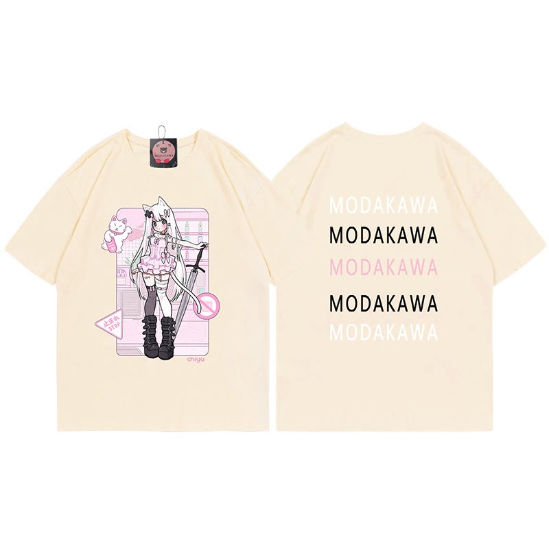MODAKAWA X airii.exe T-Shirt mit Buchstabendruck „Kitty Girl“ aus 100 % Baumwolle - Apricot - 5XL - image 7