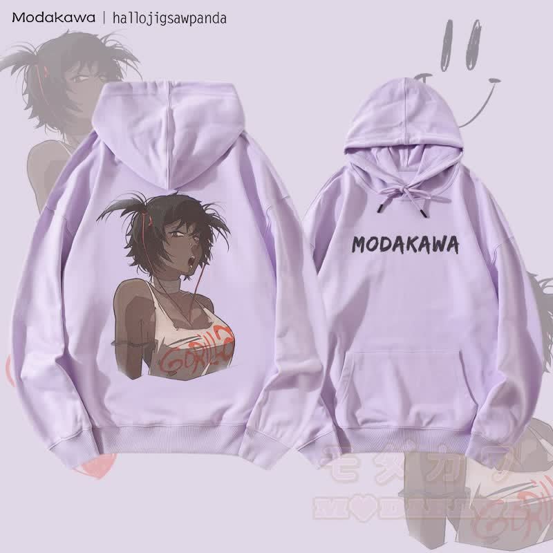 MODAKAWA X Hallo Edgy Anime Girl Graphic Streetwear Pullover Hoodie - Lila - 5XL - image 3
