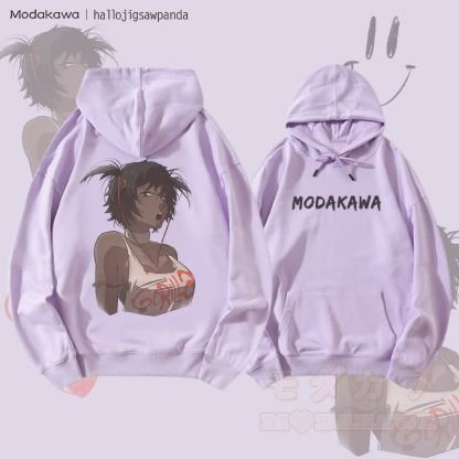 MODAKAWA X Hallo Edgy Anime Girl Graphic Streetwear Pullover Hoodie - Lila - 5XL - image 3