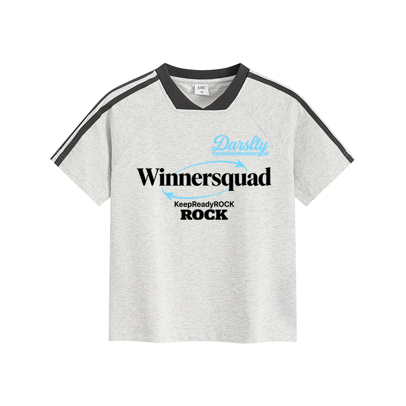 WINNERSQUADE Graphic Modakawa Vintage Stripe V-Neck T-Shirt - Light Gray - L - image 6