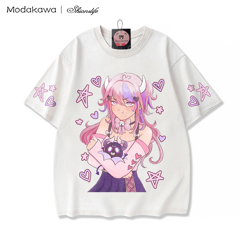 MODAKAWA X Shionslife Ironmouse und Bubi gewaschenes T-Shirt aus 100 % Baumwolle - Apricot - 5XL - image 3