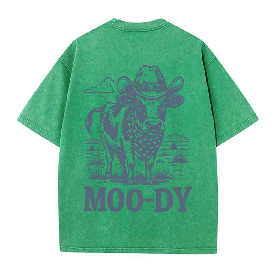 Cowboy Kuh Grafik Unisex Vintage Washed T-Shirt - Grün - 5XL - image 3