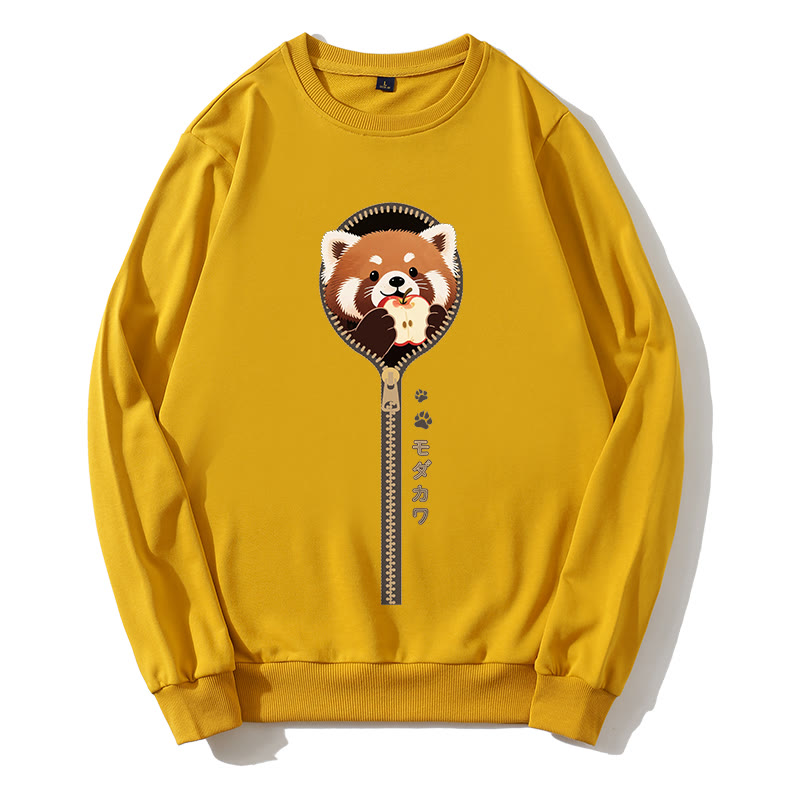 Roter Panda, der aus dem Sweatshirt mit Reißverschluss und rundem Kragen guckt - Gelb - 5XL - image 3