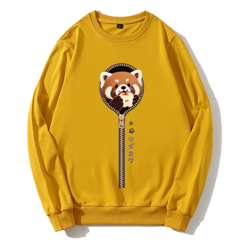 Roter Panda, der aus dem Sweatshirt mit Reißverschluss und rundem Kragen guckt - Gelb - 5XL - image 3