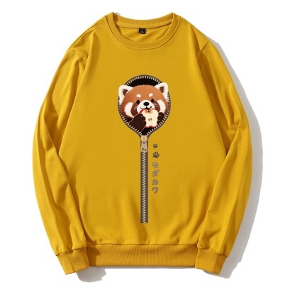 Roter Panda, der aus dem Sweatshirt mit Reißverschluss und rundem Kragen guckt - Gelb - 5XL - image 3