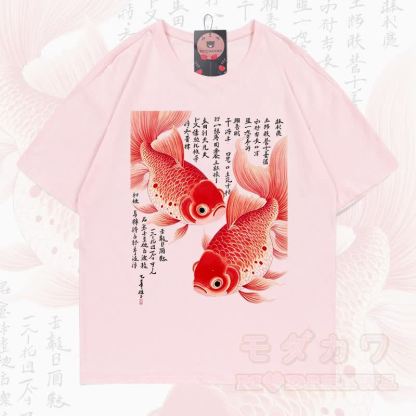 MODAKAWA Sommer-T-Shirt mit Fischgrafik, lockerer Ärmel - Rosa - 5XL - image 8