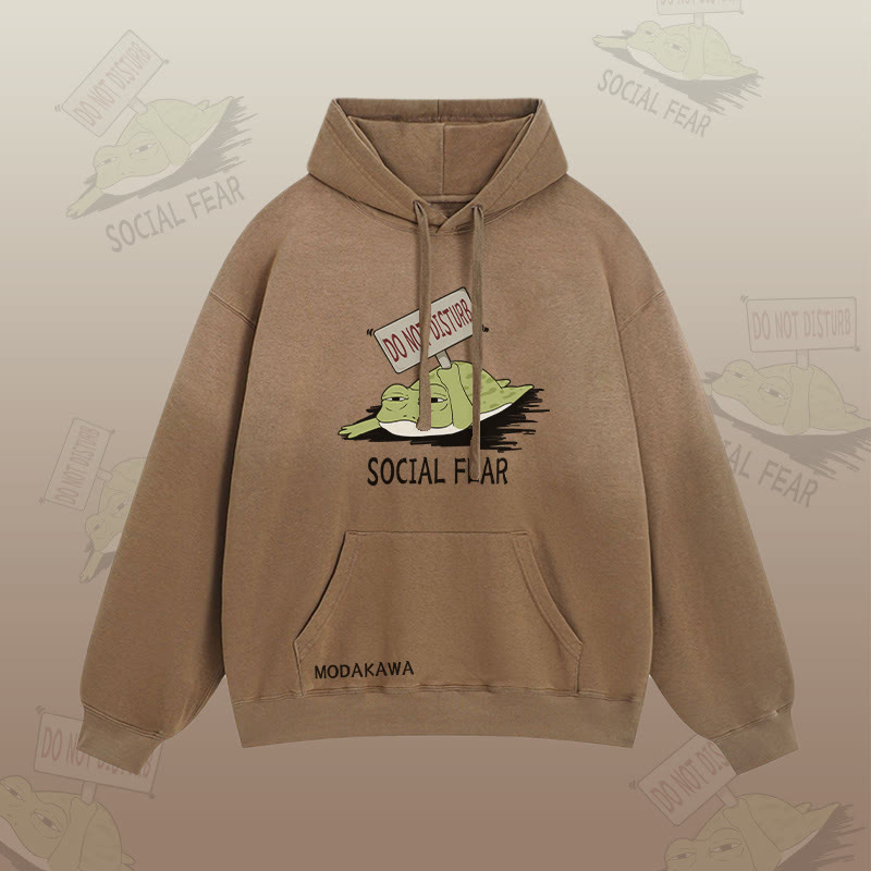 NICHT STÖREN SOZIALE ANGST Frosch-Grafik-Farbverlauf-Streetwear-Hoodie - Brown - 2XL - image 5