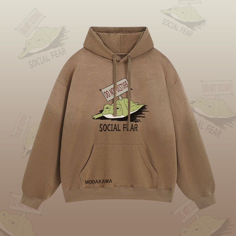 NICHT STÖREN SOZIALE ANGST Frosch-Grafik-Farbverlauf-Streetwear-Hoodie - Brown - 2XL - image 5