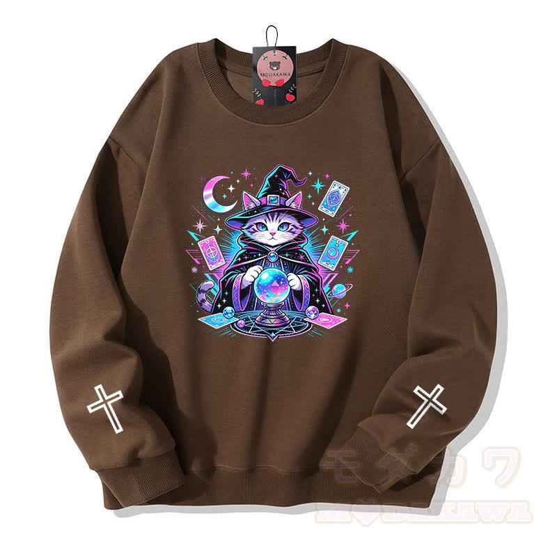 Tarot Hexe Katze Kreuz Grafik Modakawa Sweatshirt - Braun - 5XL - image 5