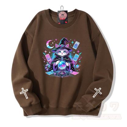 Tarot Hexe Katze Kreuz Grafik Modakawa Sweatshirt - Braun - 5XL - image 5