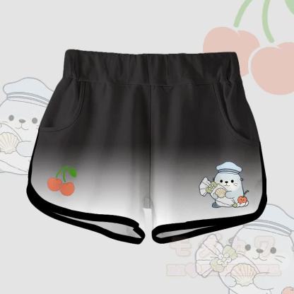 Modakawa Zweiteiler-Set: Niedliches T-Shirt mit Seehundmotiv aus 100 % Baumwolle, Shorts mit Farbverlauf - Schwarze Shorts - 5XL - image 5