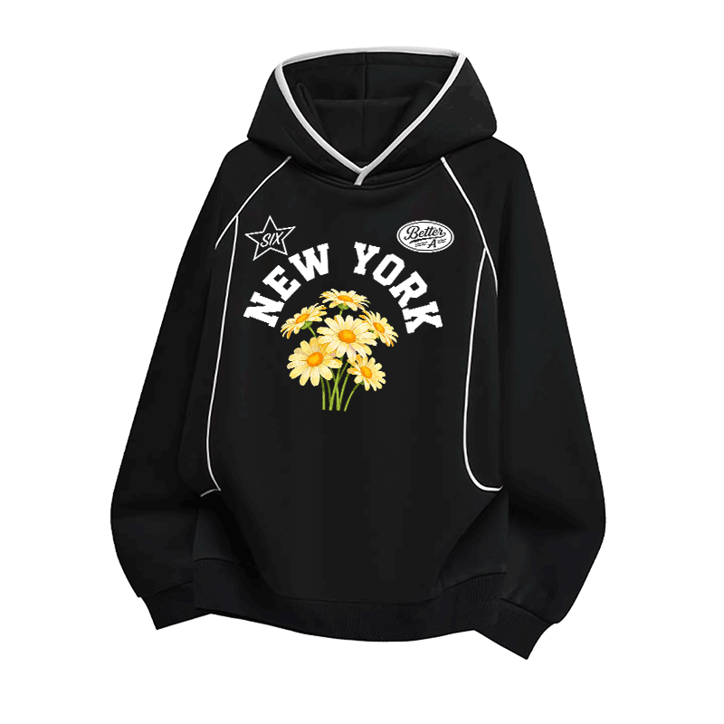 NEW YORK Modakawa Oversized Pullover Hoodie mit Blumenmuster und Raglanärmeln - Black - 3XL - image 2