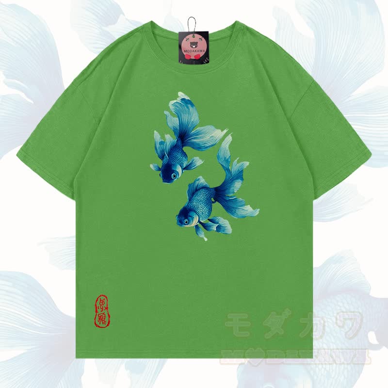 MODAKAWA Fisch-Grafik T-Shirt aus 100 % Baumwolle - Matcha-Grün - 5XL - image 15