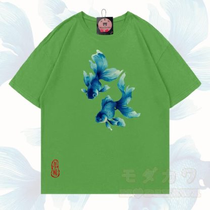 MODAKAWA Fisch-Grafik T-Shirt aus 100 % Baumwolle - Matcha-Grün - 5XL - image 15