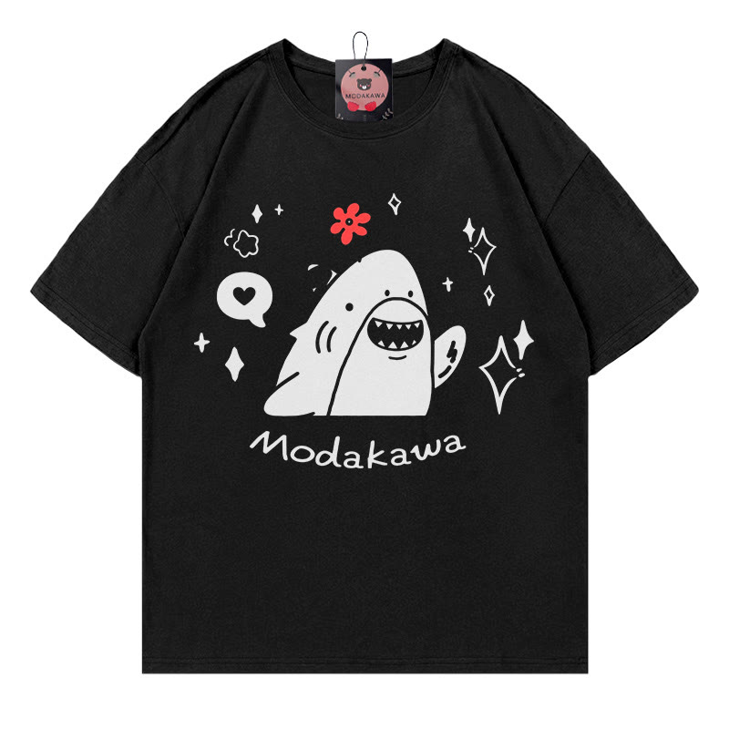 MODAKAWA T-Shirt mit Hai-Blumen-Buchstabenprint - Black - 5XL - image 4