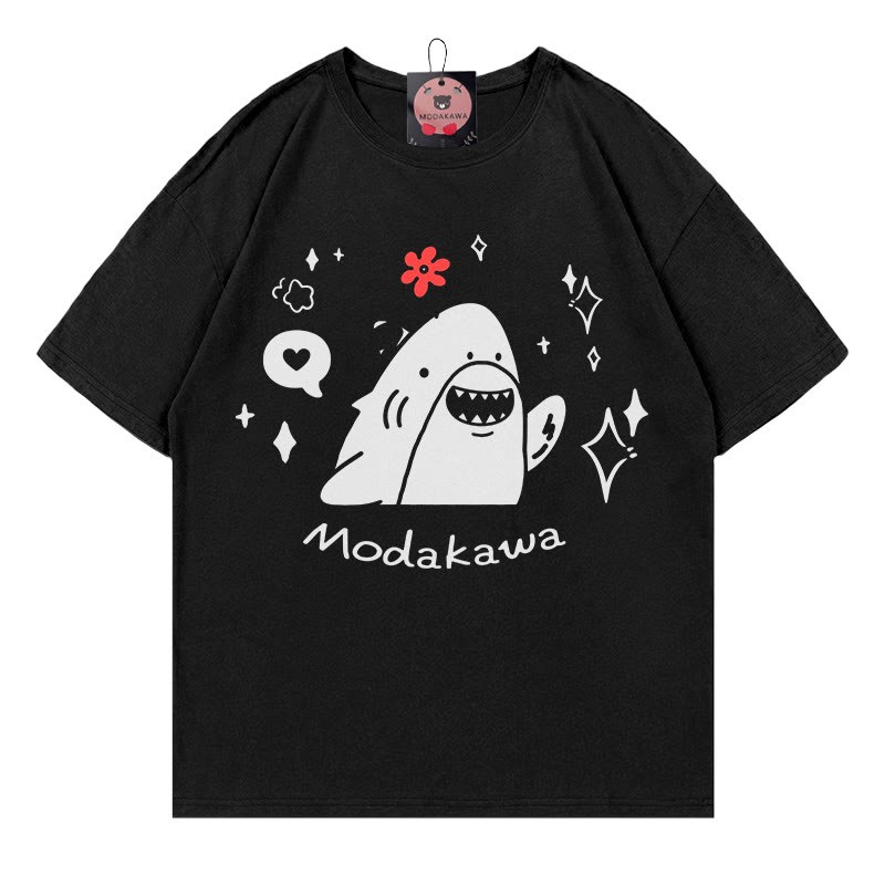 MODAKAWA T-Shirt mit Hai-Blumen-Buchstabenprint - Black - 5XL - image 4