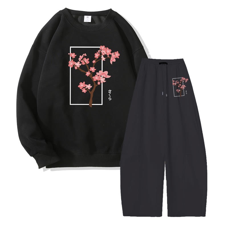 MODAKAWA Zweiteiliges Set: Sweatshirt mit Kirschbaum-Motiv, weite Hose und Sweatshirt - Black - 5XL - image 6