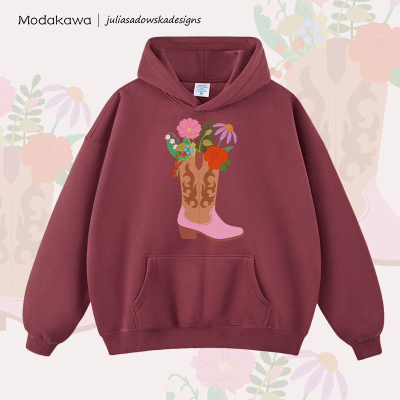 MODAKAWA X juliasadowskadesigns Floral Shose Graphic Fleece-Lined Hoodie - Red - 2XL - image 4