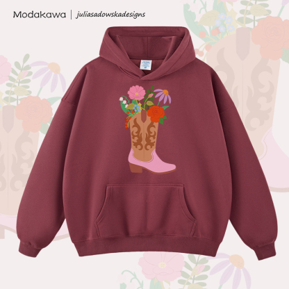 MODAKAWA X juliasadowskadesigns Floral Shose Graphic Fleece-Lined Hoodie - Red - 2XL - image 4