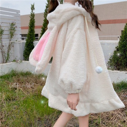 Niedliche Sherpa-Kapuzenjacke mit Hasenohren - image 5