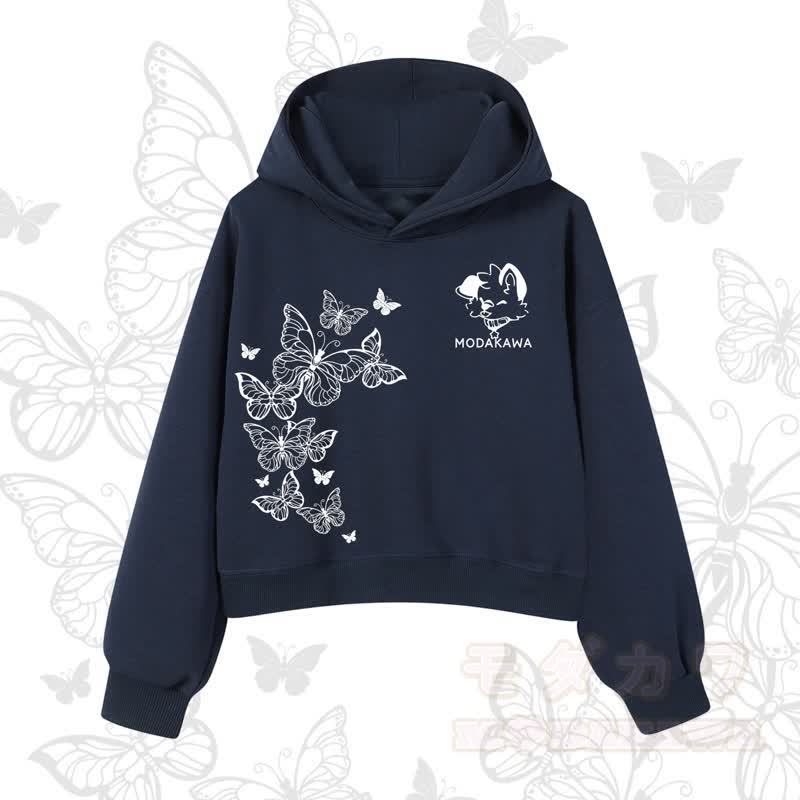 MODAKAWA Baumwoll-Hoodie mit Schmetterlings- und Hundemotiv - Marineblau - 3XL - image 9