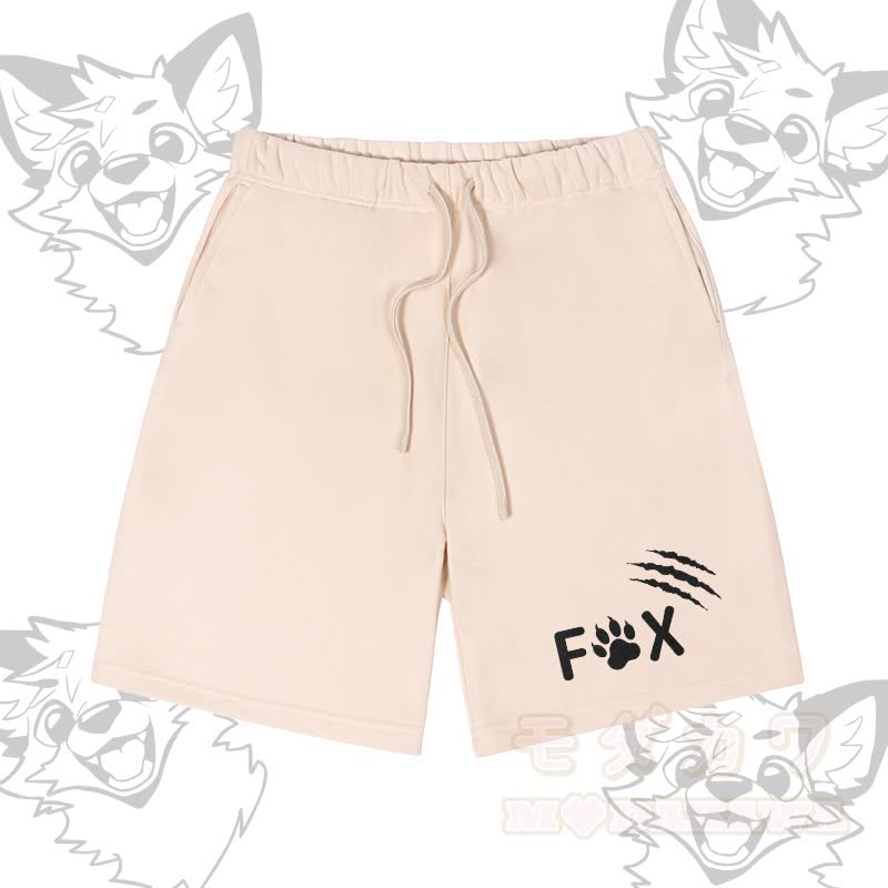 MODAKAWA X atka Happy Fox Graphic Farben Block Pocket T-Shirt Shorts passendes Outfit - Beige Shorts - XL - image 9