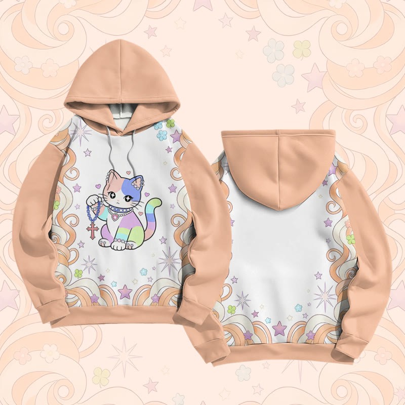 Modakawa Pullover-Hoodie mit maximalistischem Regenbogenkatzen-Modakawa Farben -Design - Orange - 6XL - image 3