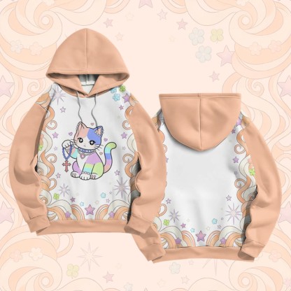 Modakawa Pullover-Hoodie mit maximalistischem Regenbogenkatzen-Modakawa Farben -Design - Orange - 6XL - image 3