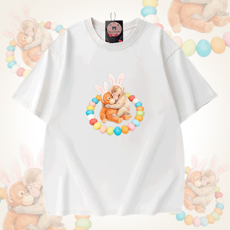 Modakawa Unisex Vintage Washed T-Shirt mit Osterei-Affen-Motiv - White - 5XL - image 9