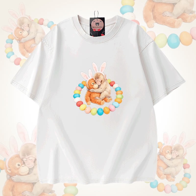 Modakawa Unisex Vintage Washed T-Shirt mit Osterei-Affen-Motiv - White - 5XL - image 9