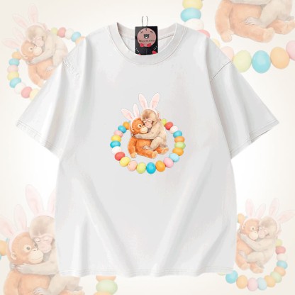 Modakawa Unisex Vintage Washed T-Shirt mit Osterei-Affen-Motiv - White - 5XL - image 9