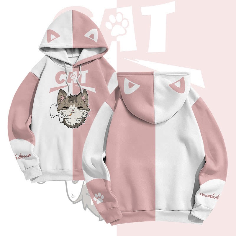 MODAKAWA Pullover-Hoodie mit rauchender Katze und Allover-Print - Pink - 6XL - image 3