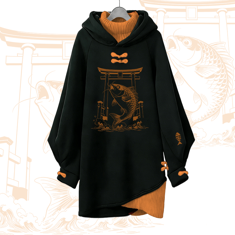 Jumping Fish Modakawa Buckle Vintage Kapuzenpullover Kleid - Orange - 3XL - image 2