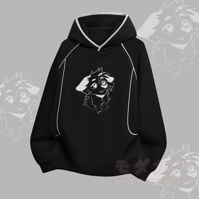 MODAKAWA X atka Anticipating Fox Graphic Raglan Sleeve Oversized Pullover Hoodie - Schwarz - 3XL - image 3