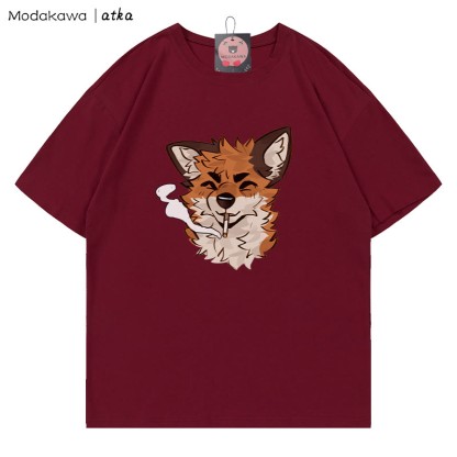 MODAKAWA X atka Fox Smoking Graphic T-Shirt - Wine Red - 5XL - image 1