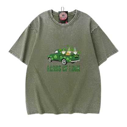 VIEL GLÜCK St. Pakrit's Day Glücksgrafik Modakawa Vintage gewaschenes T-Shirt aus 100% Baumwolle - Green - 5XL - image 8