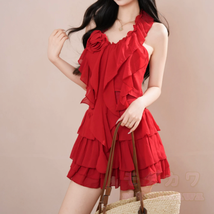 Dreiteiliges Set aus Chiffon-Haltertop und Rock mit langärmeligem Rüschen-Bolero - image 10